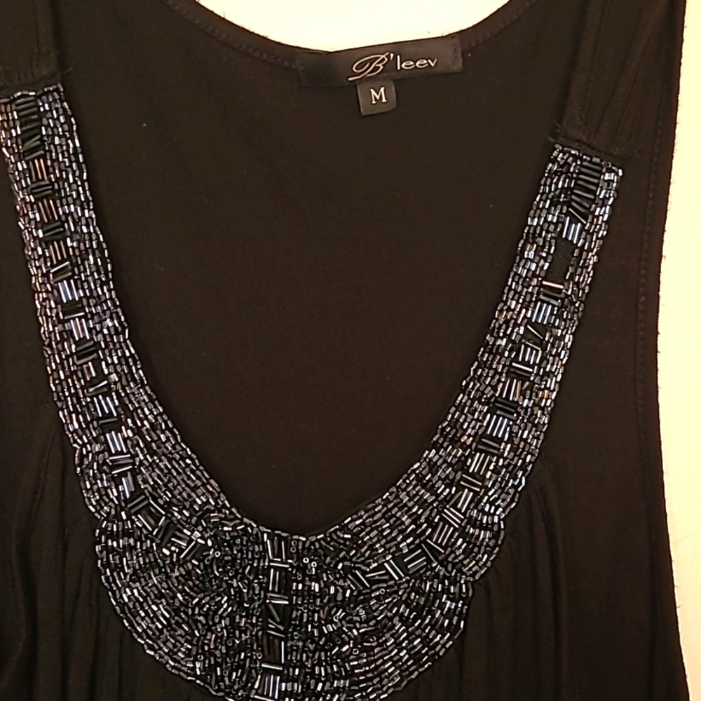 B'leev black bead embellished tank top M - Picture 2 of 4